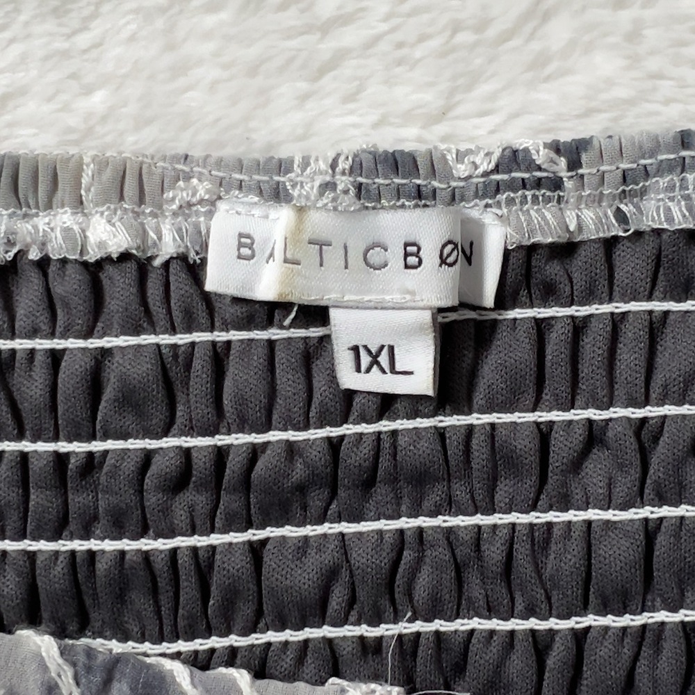 Baltic Born Embroidered Maxi Dress Sz 1XL Gray Puff Sleeve Square Neck Smocked - Picture 9 of 15